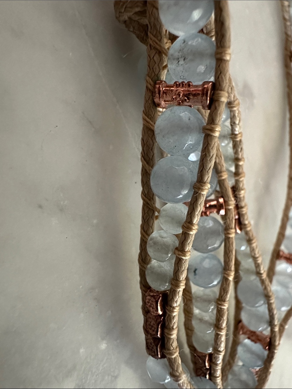 Handcrafted Light Blue Bead Wrap Bracelet with Rose Gold Accents - Picture 2 of 6